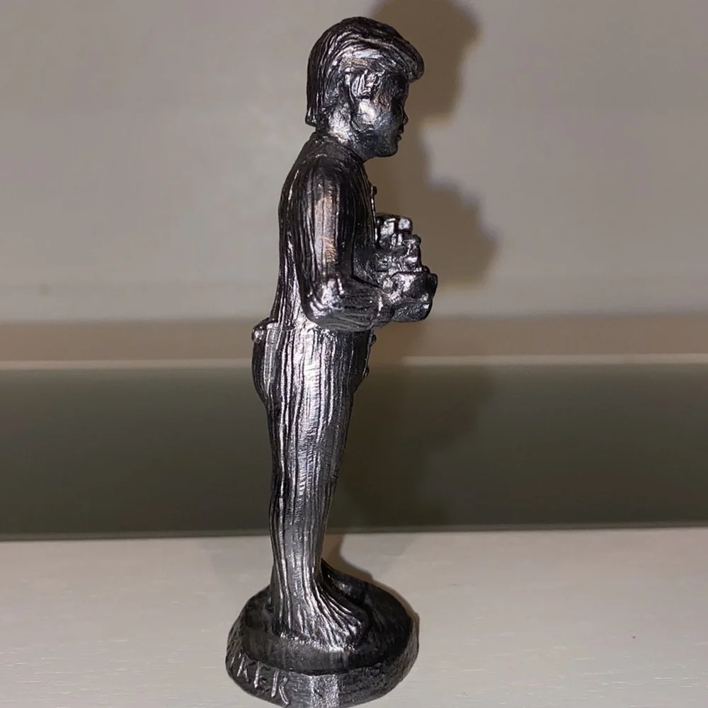 Michael Ricker Pewter Boy Holding Toy Train 3